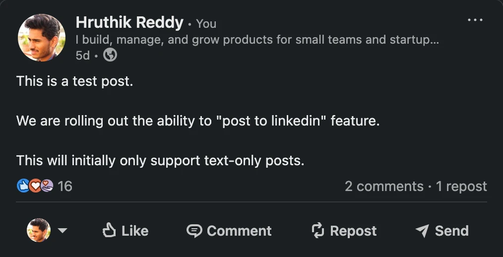 v0.0.5: Post To LinkedIn